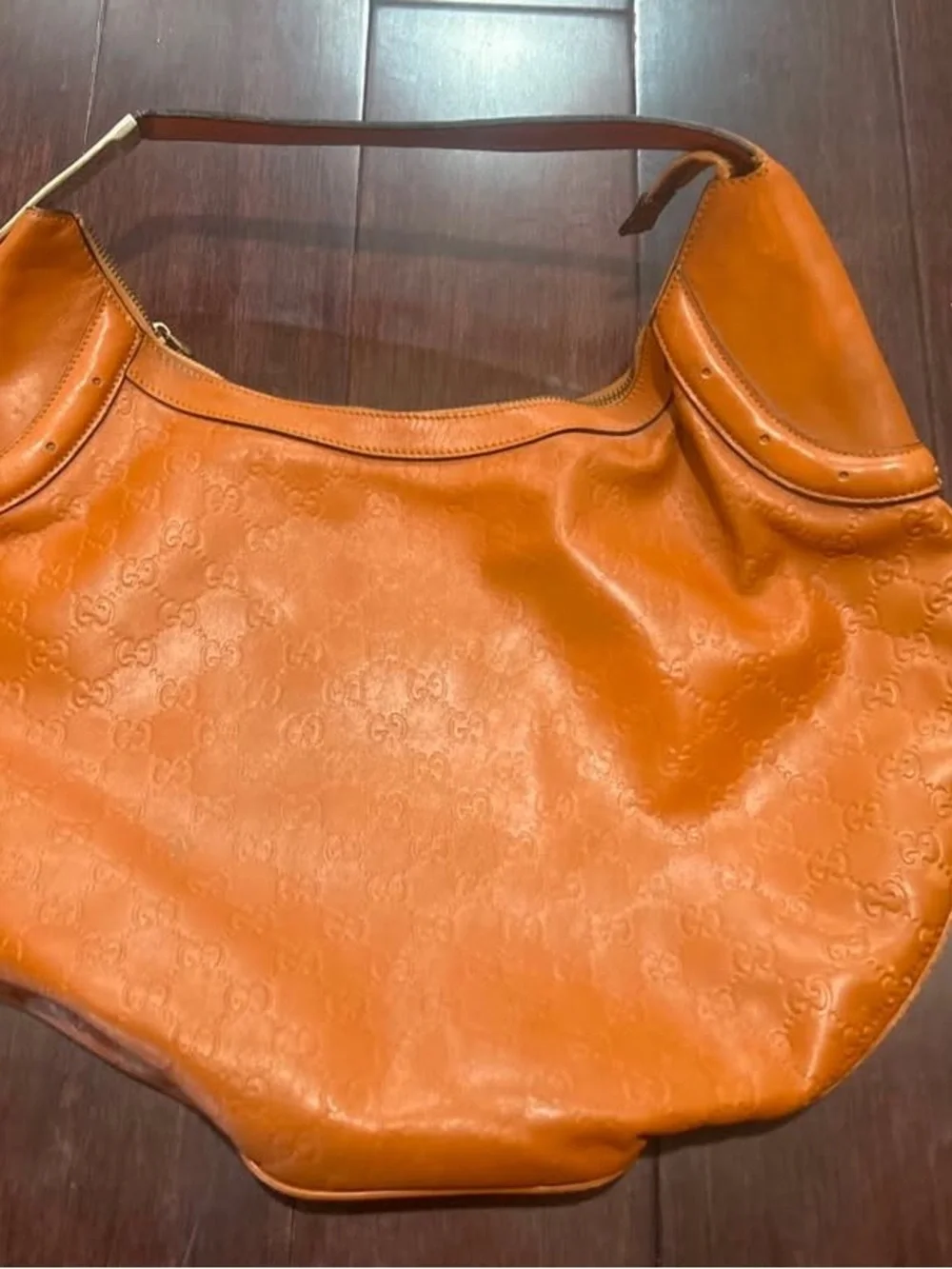 Gucci Orange Embossed Leather Shoulder Hobo